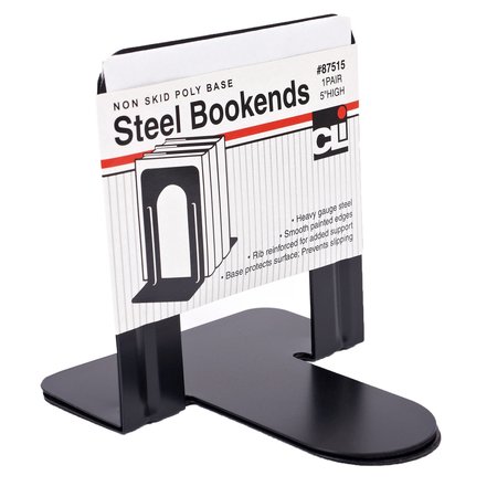 Charles Leonard Metal Bookends, 5in Height, Black, PK12 87515